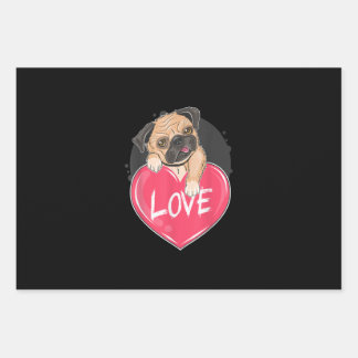 Feuille De Papier Cadeau Cute Carlin Coeurs de chien Carlin Cadeau de Saint