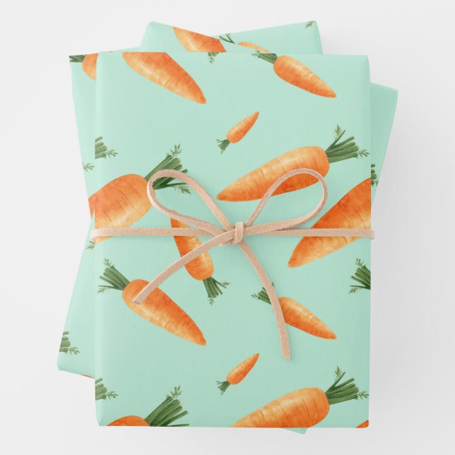 Feuille De Papier Cadeau Cute Carrot Love Motif Pastel Green (En situation)
