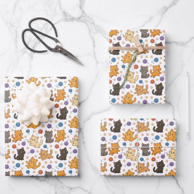 Feuille De Papier Cadeau Cute Cat Pattern (Recto)