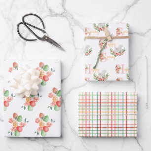 Feuille De Papier Cadeau Cute chat et oeufs Printemps de Pâques