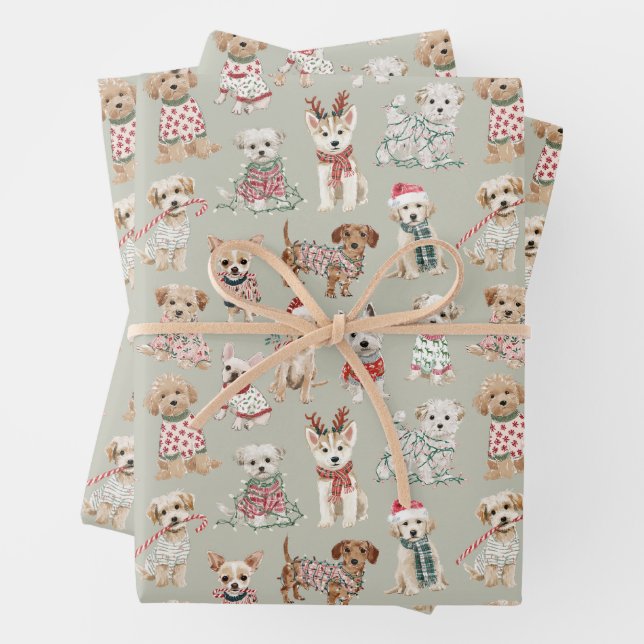 Feuille De Papier Cadeau Cute Christmas Dogs (En situation)