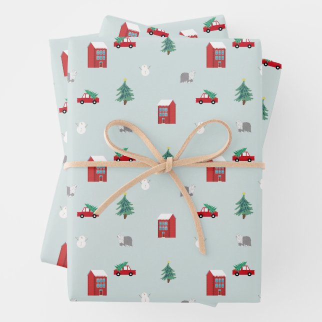 Feuille De Papier Cadeau Cute Christmas Village Pattern (En situation)