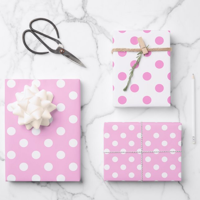 Feuille De Papier Cadeau Cute Classic rose et blanc Polka point (Recto)