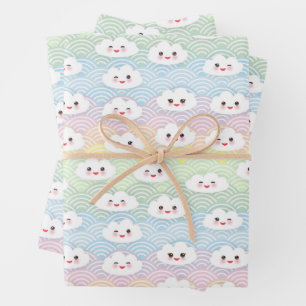 Feuille De Papier Cadeau Cute coloré Pastel Waves Kawaii Clouds Motif