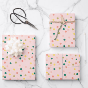 Feuille De Papier Cadeau Cute Confetti Pois vert rose