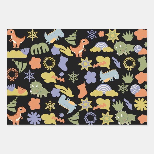 Feuille De Papier Cadeau Cute Dinosaur Christmas Wrapping Paper (Devant)