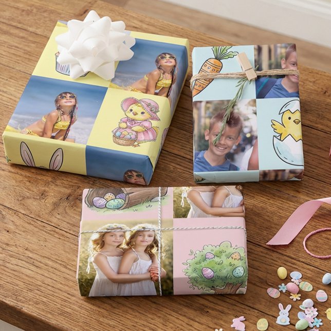 Feuille De Papier Cadeau Cute Easter Pictures and Square Photos Set of 3 (Easter wrapping paper with kids photos)
