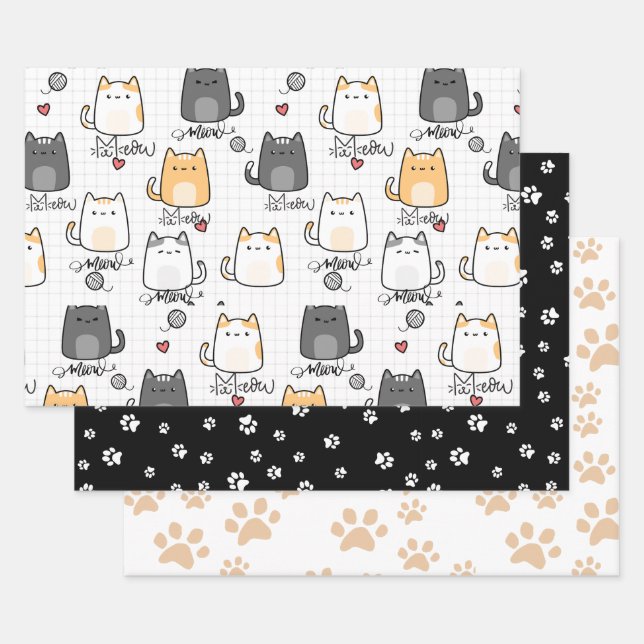 Feuille De Papier Cadeau Cute et drôle Doddle Chats Amoureux des chats (Lot)