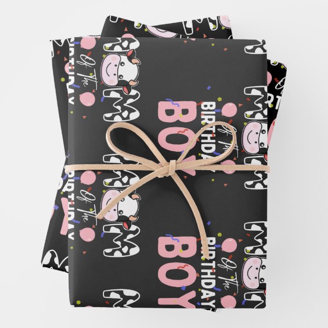 Feuille De Papier Cadeau Cute Farm Cow : Maman of the Birthday Boy Cow Farm (En situation)