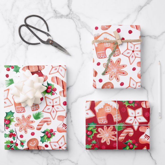 Feuille De Papier Cadeau Cute Festive pain d'épices biscuit Noël (Recto)