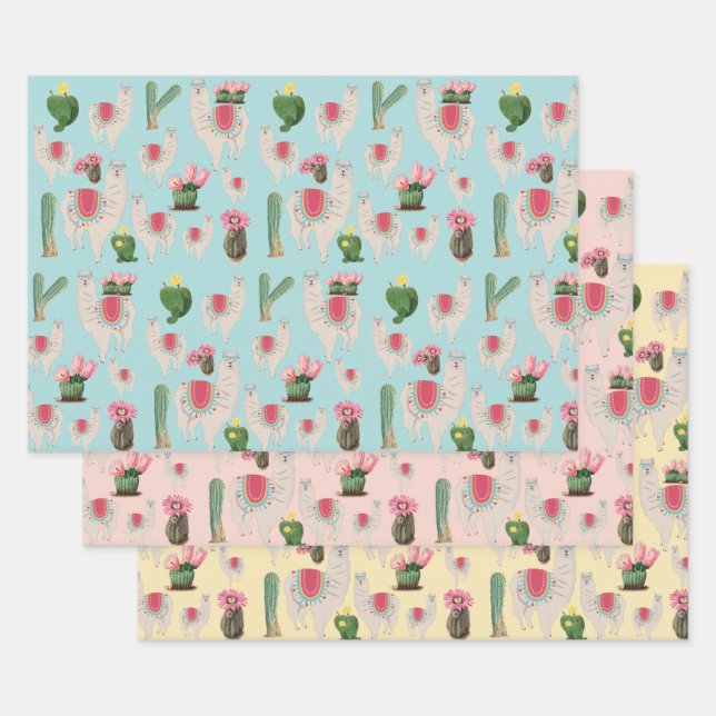 Feuille De Papier Cadeau Cute Fiesta Llama & Cactus Motif (Lot)