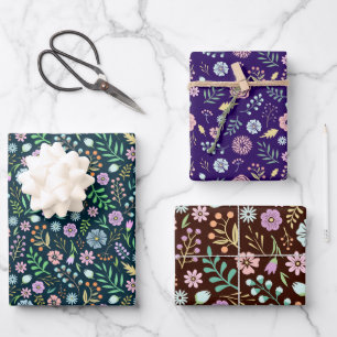 Feuille De Papier Cadeau Cute Floral Turquoise violet Brown Boho rose Motif