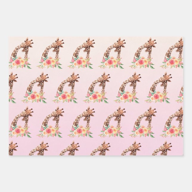 Feuille De Papier Cadeau Cute Giraffe Aquarelle Maman & Baby Motif (Devant)