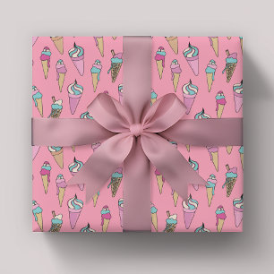 Feuille De Papier Cadeau Cute Girl Ice Cream Cone Motif