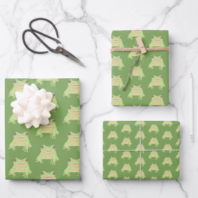 Feuille De Papier Cadeau Cute Green Tree Frog - 3x transsp motif. (Recto)