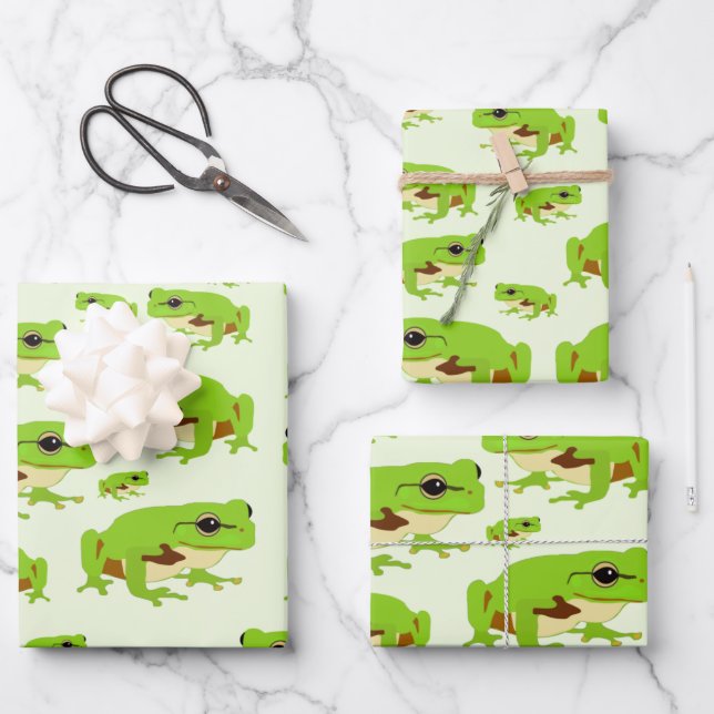 Feuille De Papier Cadeau Cute Green Tree Frog Motif (Recto)