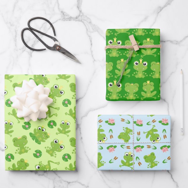 Feuille De Papier Cadeau Cute grenouille Motifs (Recto)