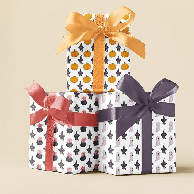 Feuille De Papier Cadeau Cute Halloween Chat Noir Sorcière Motifs Casquette (Créateur téléchargé)