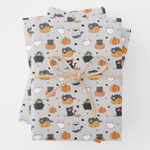Feuille De Papier Cadeau Cute Halloween Chats et Fantômes Motif