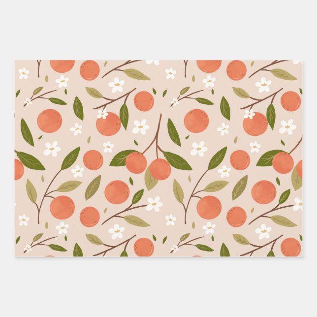 Feuille De Papier Cadeau Cute Hand-drawn Orange Blossom Seamless Pattern (Devant)