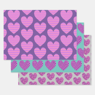 Feuille De Papier Cadeau Cute Heart Art violet et rose amour