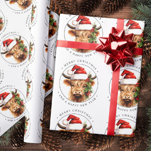 Feuille De Papier Cadeau Cute Highland Cow Ferme festive Joyeux Noël