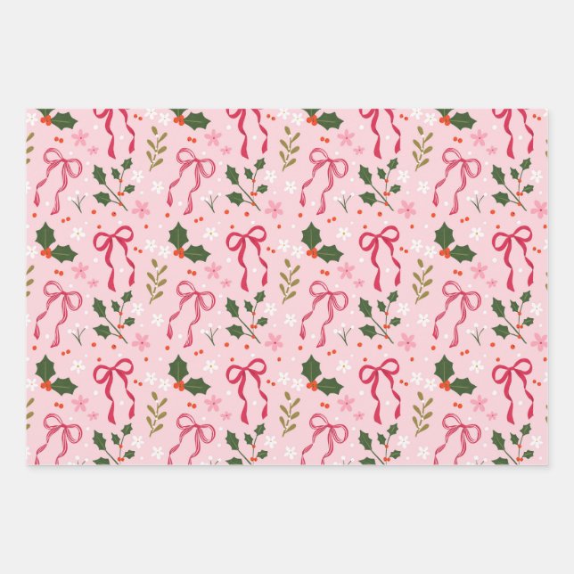 Feuille De Papier Cadeau Cute Holly and Bow Wrapping Paper (Devant)