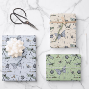 Feuille De Papier Cadeau Cute Insect Boho Pastels Blue Green Cream Baby Boy