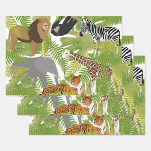 Feuille De Papier Cadeau Cute Jungle Animaux Safari Garçon   Fille