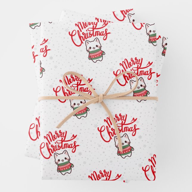 Feuille De Papier Cadeau Cute Kawaii Christmas Kitten In A Sweater (En situation)