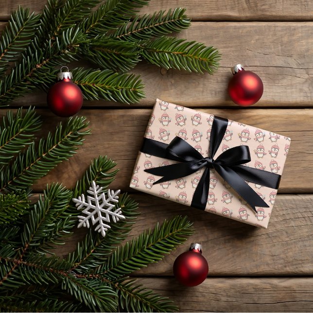 Feuille De Papier Cadeau Cute kawaii penguin and gingerbread  (Créateur téléchargé)