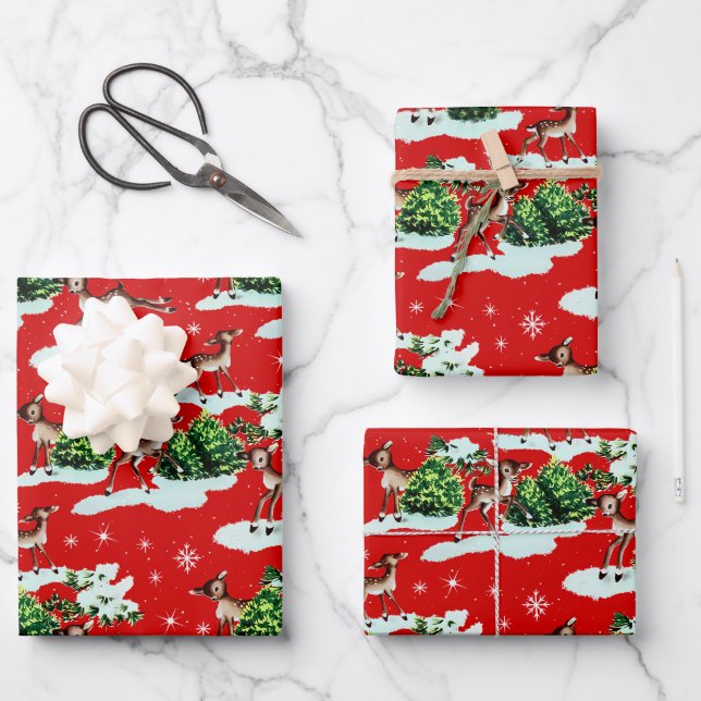 Feuille De Papier Cadeau Cute Kitschy Retro Christmas Reindeer (Recto)