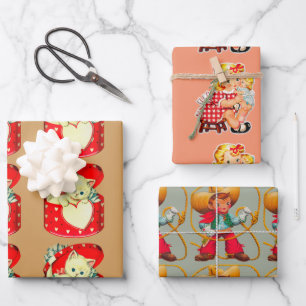 Feuille De Papier Cadeau Cute Kitten Coeur Vintage Chat Retro Kitty