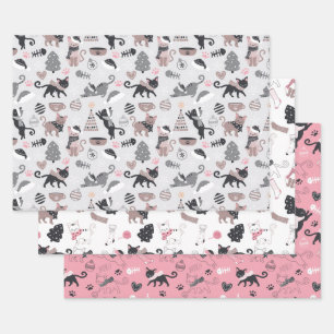 Feuille De Papier Cadeau Cute Kitties Kittens Colorée Jouer Chat Vacances