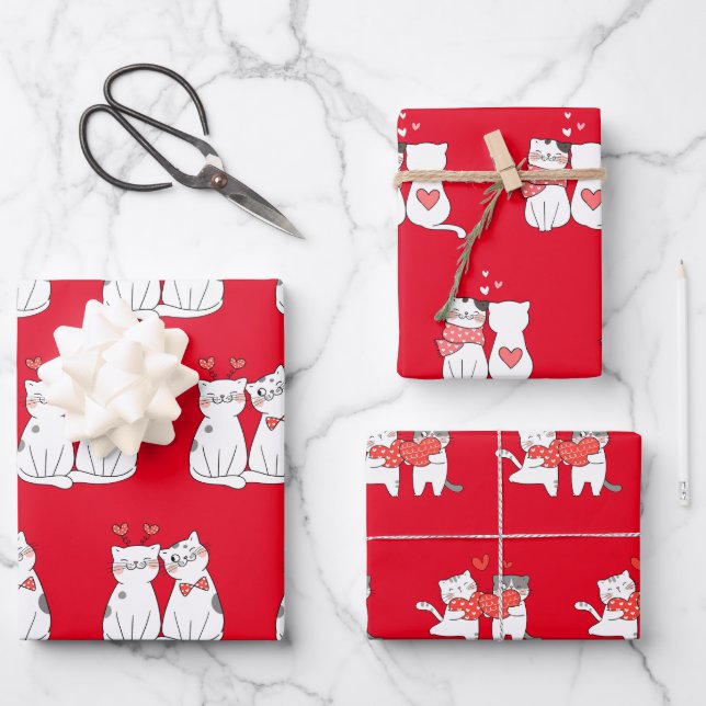 Feuille De Papier Cadeau Cute Kitty Couple (Recto)