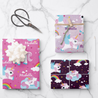 Feuille De Papier Cadeau Cute licorn Joyeux anniversaire rose girly