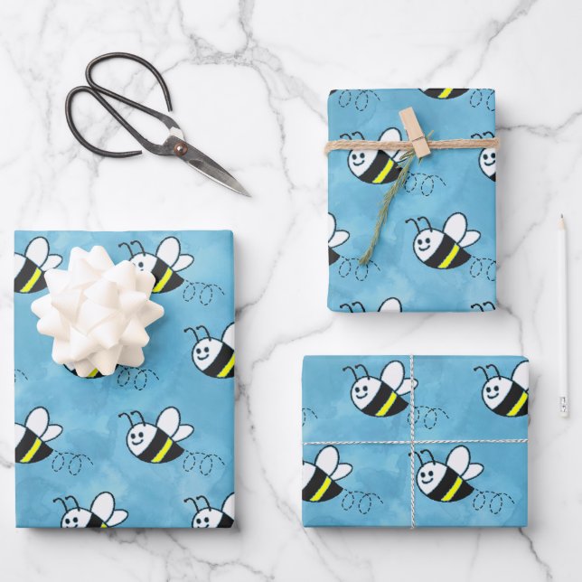 Feuille De Papier Cadeau Cute Little Bee Motif Baby shower aquarelle (Recto)