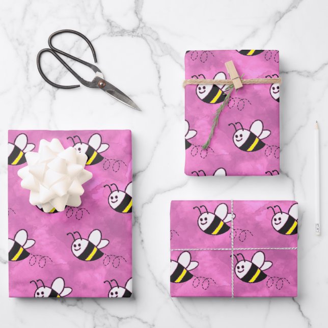 Feuille De Papier Cadeau Cute Little Bee Motif Baby shower aquarelle (Recto)