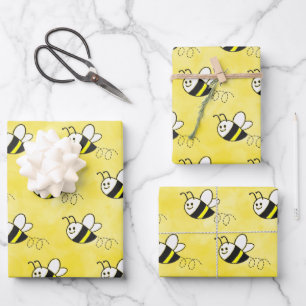 Feuille De Papier Cadeau Cute Little Bee Motif Baby shower aquarelle