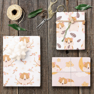 Feuille De Papier Cadeau Cute Little Hamsters Trois Motifs Anniversaire