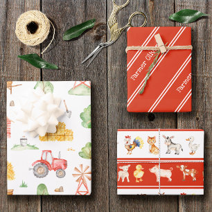 Feuille De Papier Cadeau Cute Little Kids Farmer Motif avec prénom