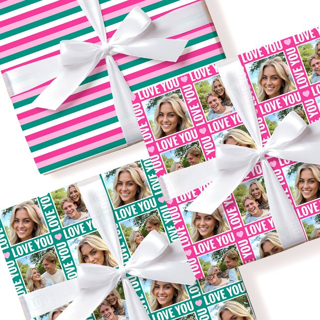 Feuille De Papier Cadeau Cute Love You 4 Photo Collage Pink Heart 3 Set (Créateur téléchargé)