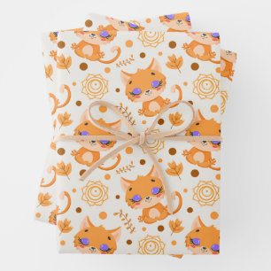 Feuille De Papier Cadeau Cute Méditer Chat Orange