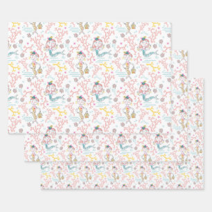 Feuille De Papier Cadeau Cute Mermaids, Bouteille De Découpage D'Artisanat 