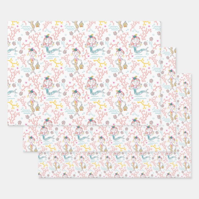 Feuille De Papier Cadeau Cute Mermaids, Bouteille De Découpage D'Artisanat  (Lot)