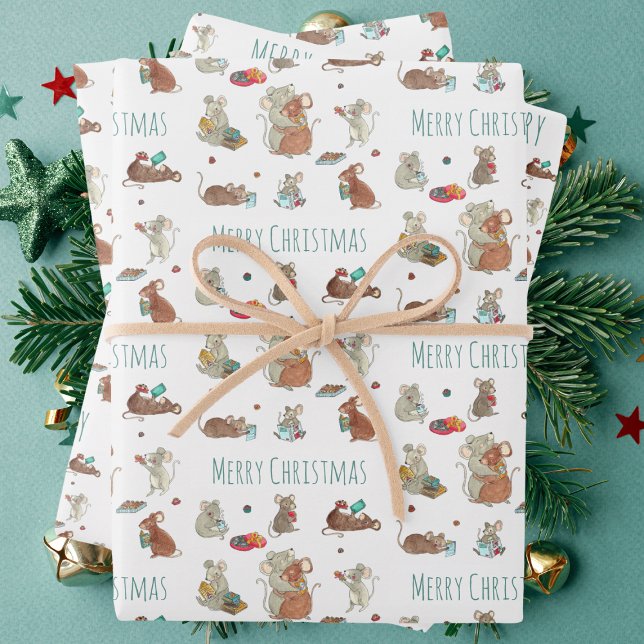 Feuille De Papier Cadeau Cute Mice Lecture Livres Joyeux Noël (Créateur téléchargé)