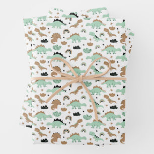 Feuille De Papier Cadeau Cute Mint Green Dinosaur Motif