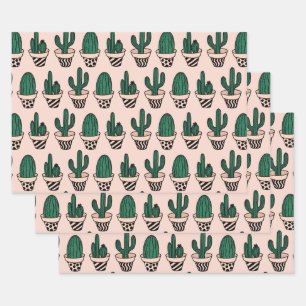 Feuille De Papier Cadeau Cute moderne rose vert poted Motif