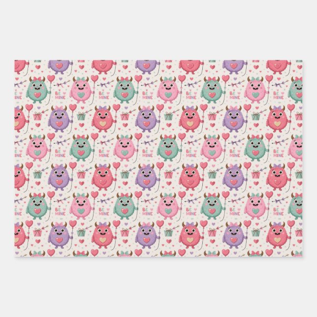 Feuille De Papier Cadeau Cute monster Valentine wrapping paper (Devant)