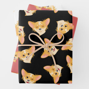 Feuille De Papier Cadeau Cute Motif de Chihuahua noir et rose